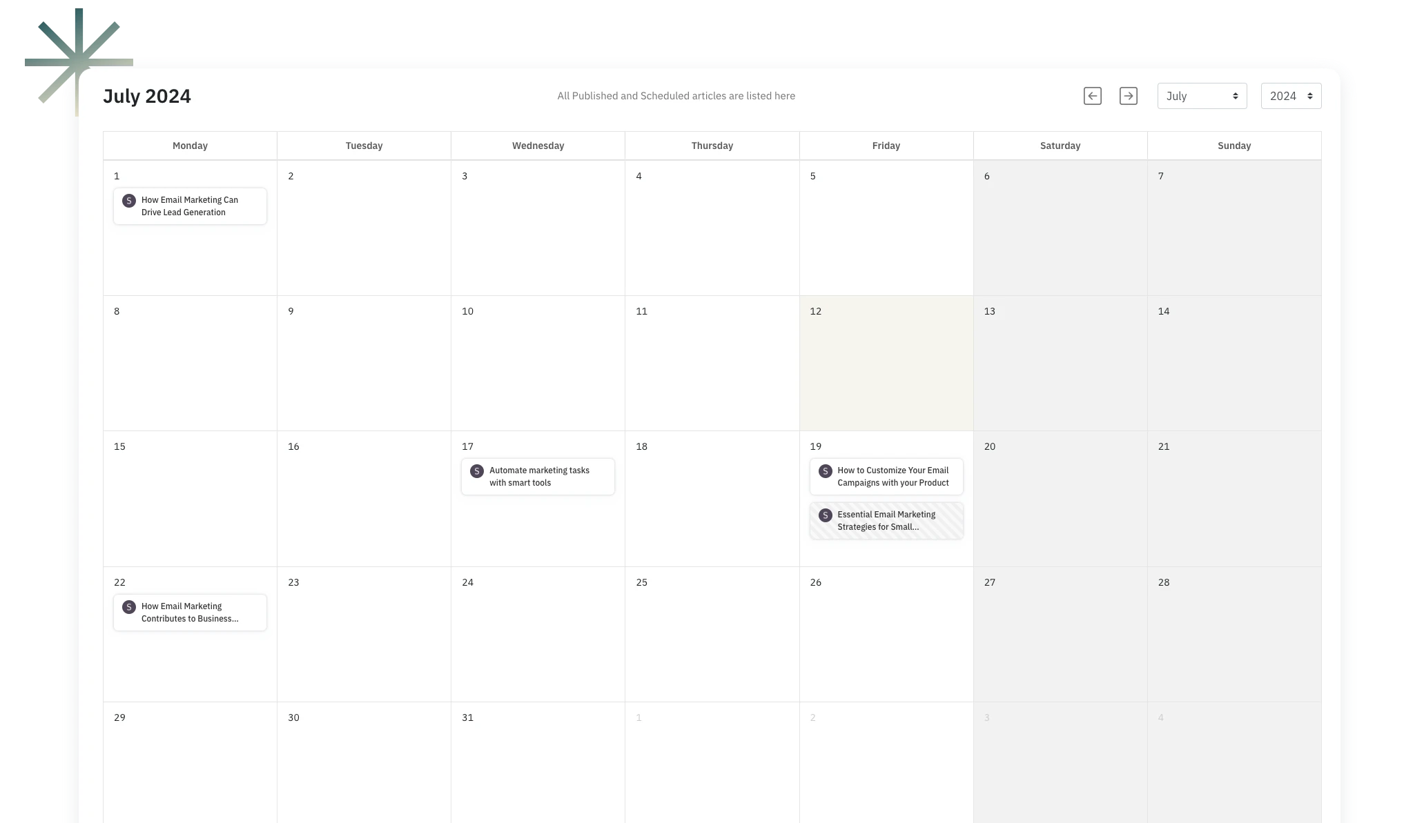 Calendar made for blogs