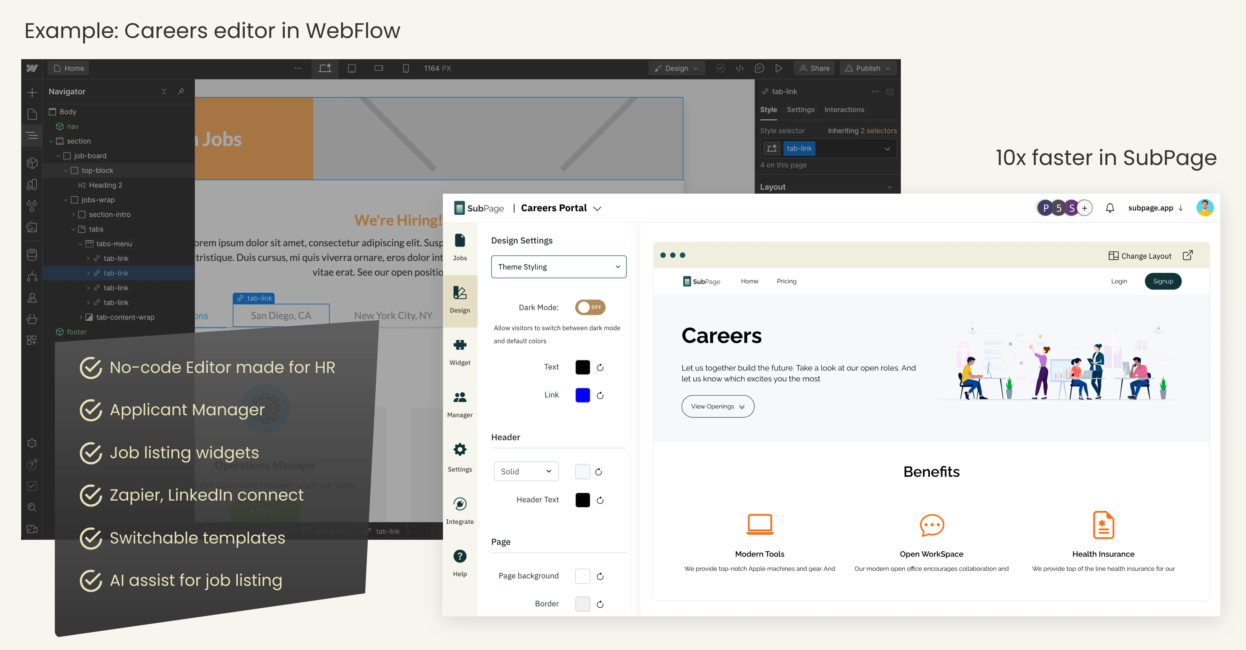 SubPage Vs Webflow