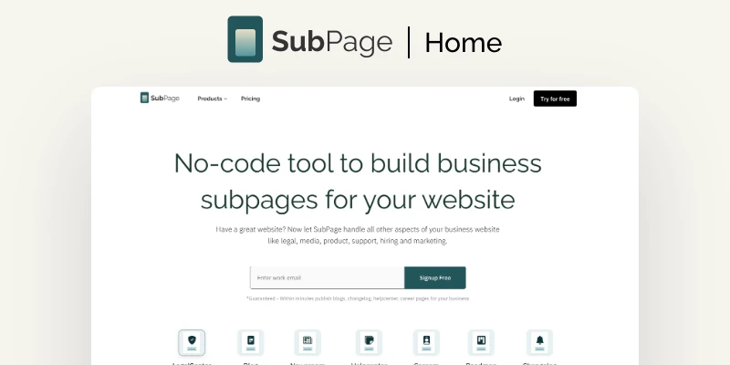 SubPage - Grow your Business Website with Legal, Hiring, Help, Content and Product solutions